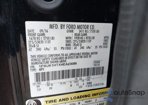 2017 Ford Expedition El Xlt from USA, damaged, VIN 1FMJK1HTXHEA23086